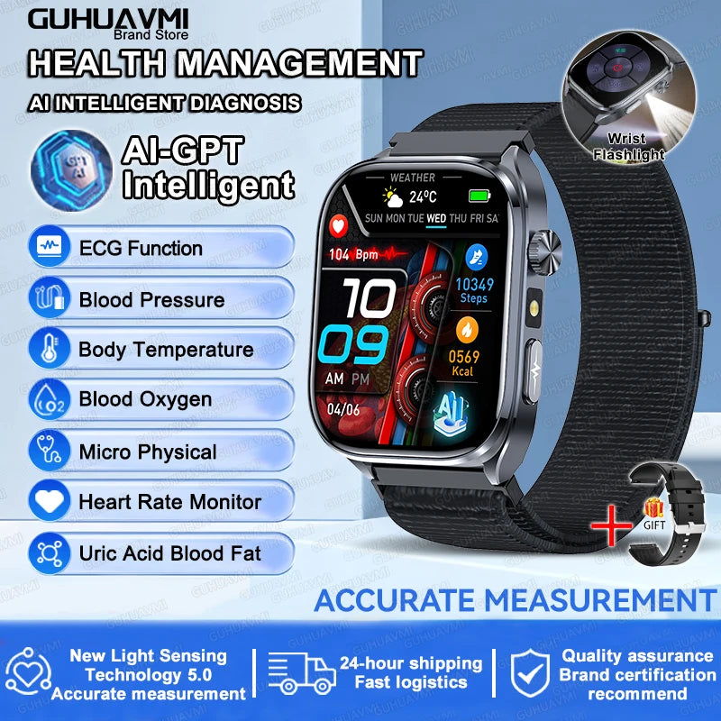 2026 New Accurate ECG Smart Watch Heart Health Analysis Blood analysis Blood Lipid Blood Pressure BT call Smart Watches For Men