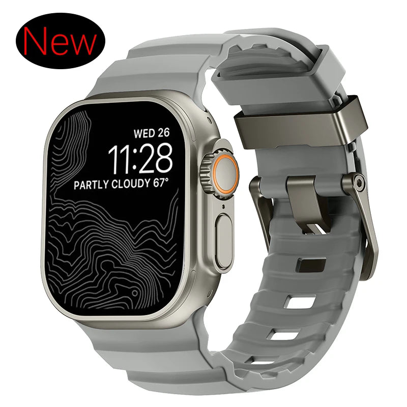 Sport Silicone Band For Apple Watch Ultra 2 10 9 8 7 6 SE 5 4 Titanium Metal Bracelet Strap For iWatch 42mm 44mm 45mm 46mm 49mm