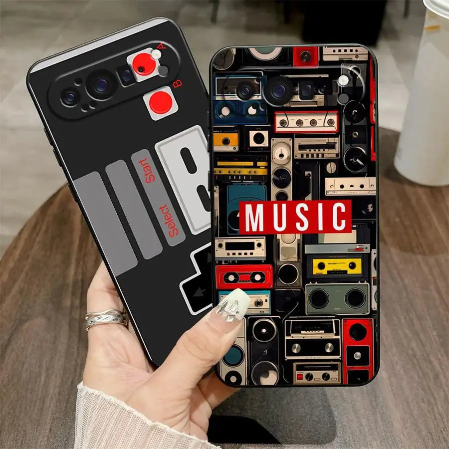 Retro Game Black Soft Shell Case for Google Pixel 7a 6 7 8 Pro 10 9 Pro XL 9a 8a 6a