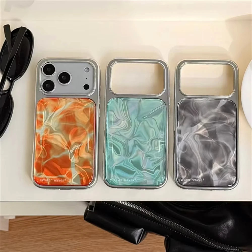 Luxury Water Ripples Pattern Electroplated Resin Casting Phone Case For iPhone 17 Air 16 Pro Max 15 14 Plus 13 12 11 Back Cover