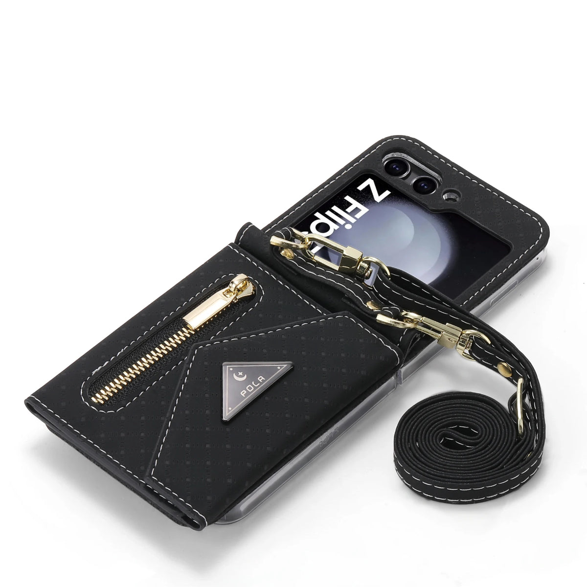 Zipper Leather Case For Samsung Galaxy Z Flip 8 7 FE 6 5 4 3 Flip8 Card Holder Wrist Strap Handbag Magnetic Folio Wallet Cover