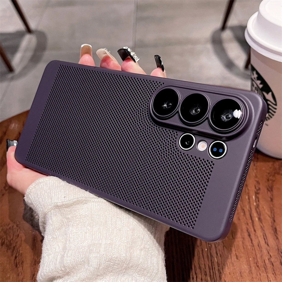 Heat Dissipation Breathable Mesh PC Case For Samsung Galaxy S26 S25 S24 S23 S22 Ultra S21 Plus Len Protect Thin Matte Hard Cover