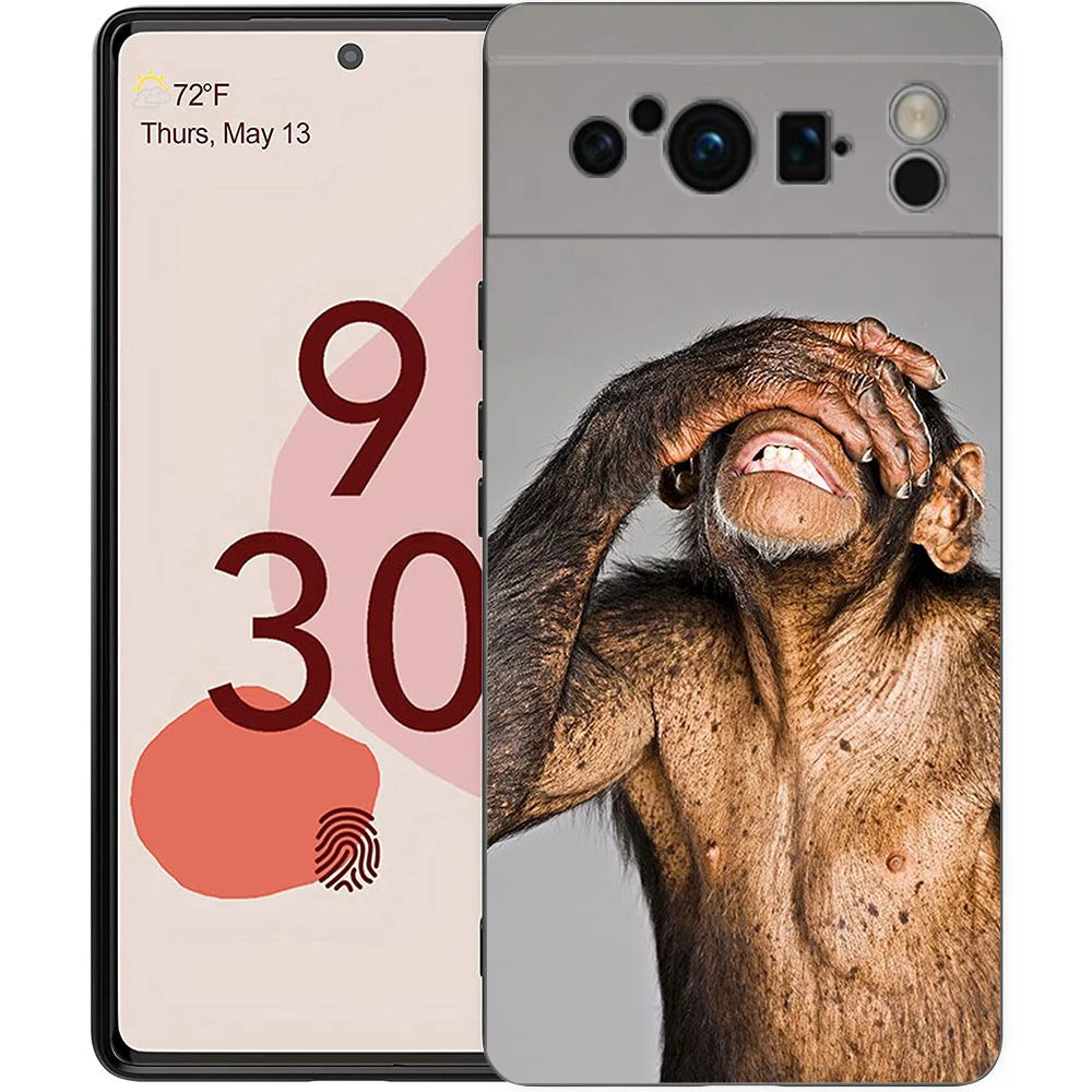 Luxury Phone Case For Google Pixel 10 9 8 9A 8A 7 7A 6 Pro XL 6A 5G Black Soft Back TPU Cover Cute Funny Monkey