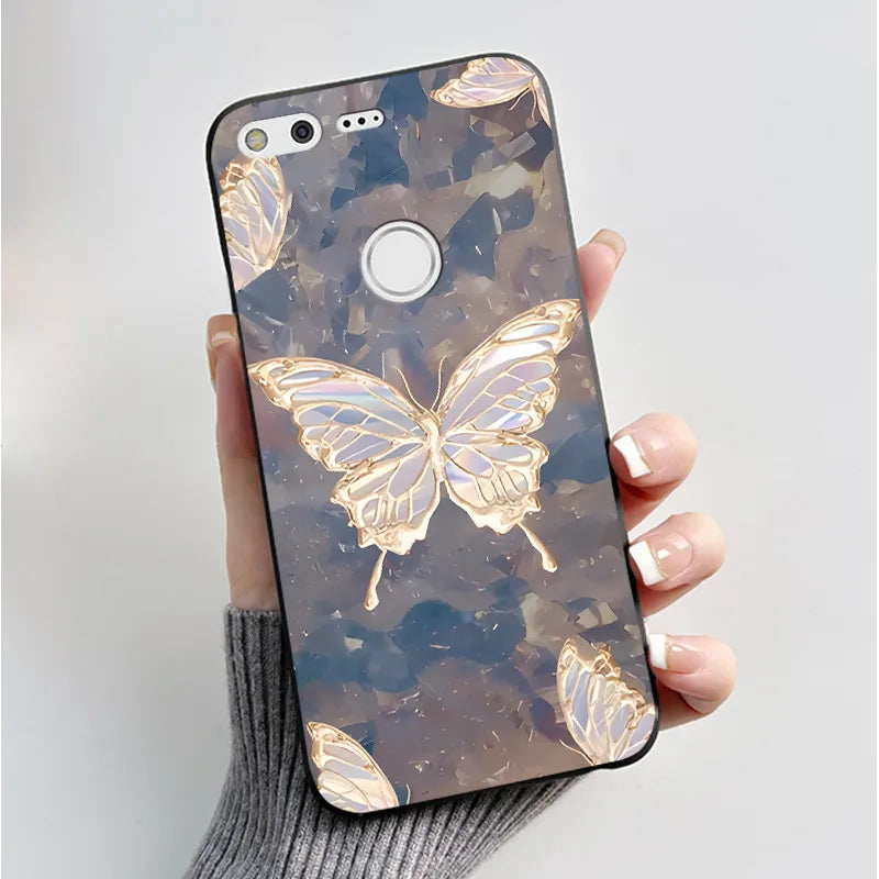 For Google Pixel XL Case Luxury Fashion Butterfly Flowers Black Soft TPU Silicone Back Cover For Google Pixel 1 1XL Phone Cases