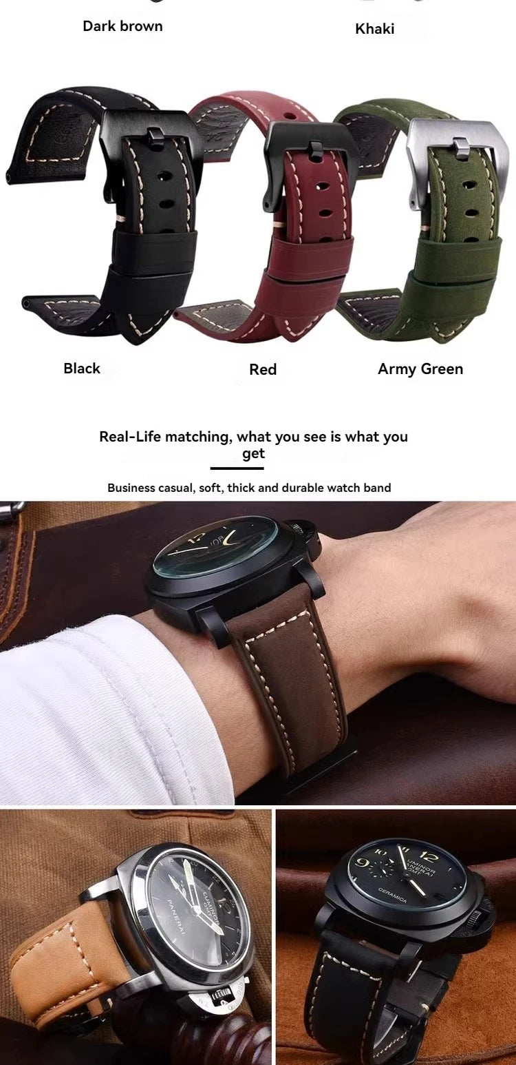 For Panerai Fossil SEIKO TISSOT Watchband Genuine Leather Bracelet male Frosted cowhide Strap Watch band 22 24mm 26m Accessories