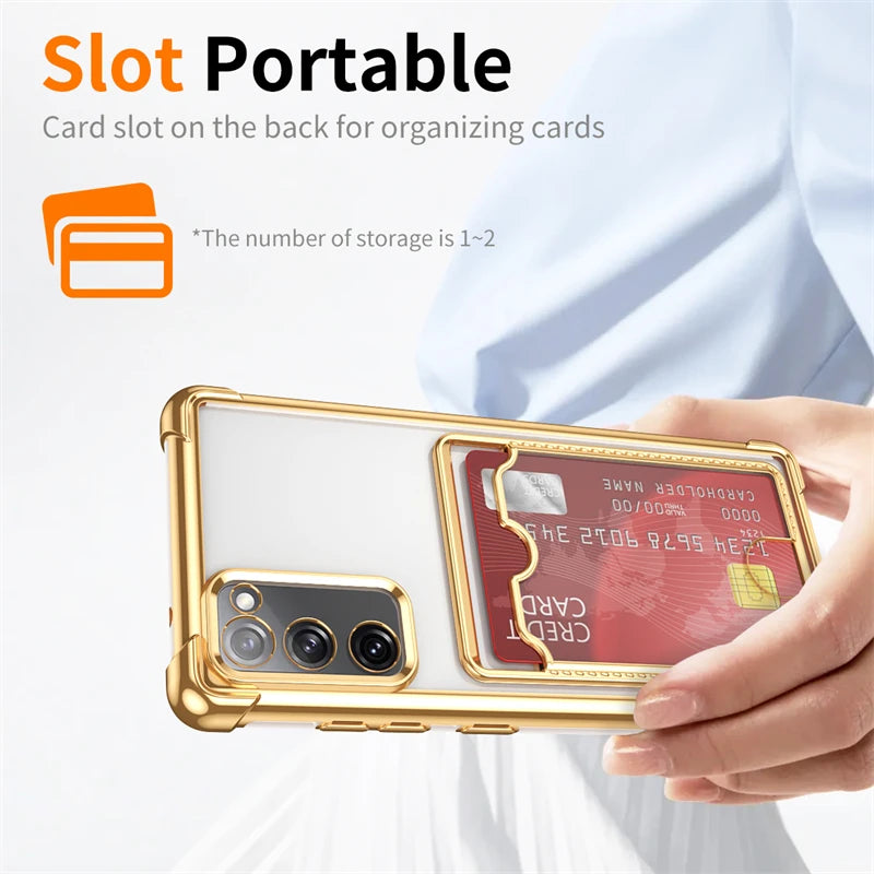Luxury Shockproof Phone Case For Samsung Galaxy S25 Edge S24 S23 S22 S21 S20 FE Note 20 Ultra 9 Transparent Card Slot Bag Cover