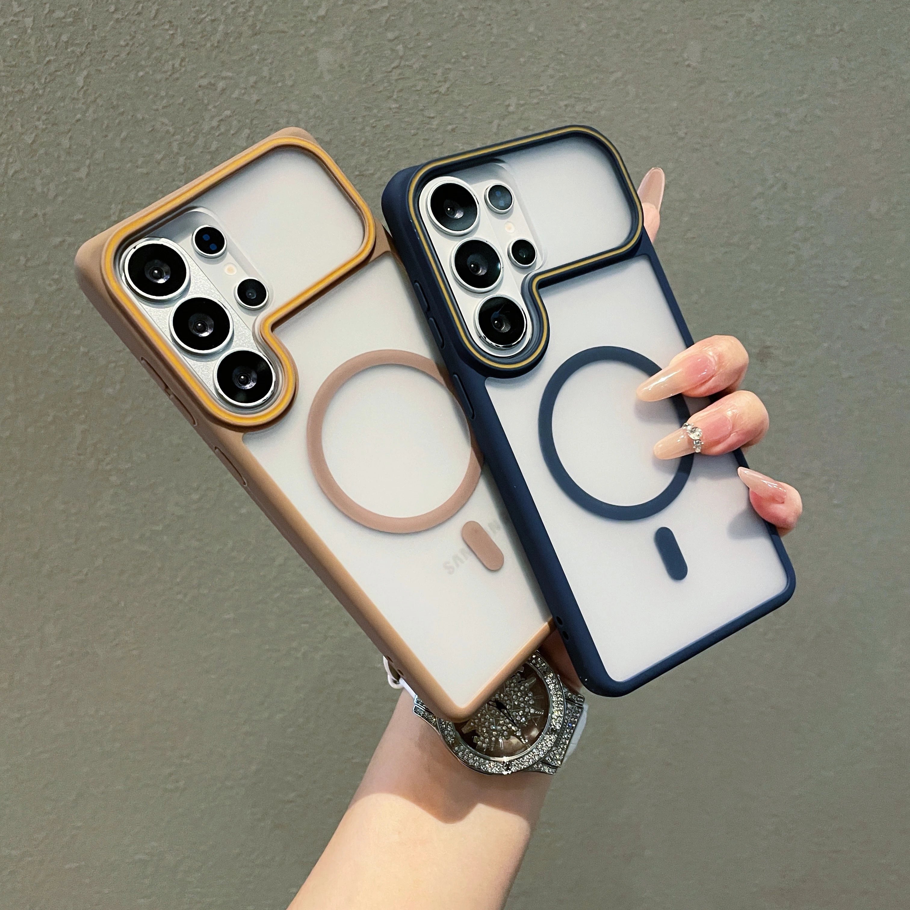Strong Magnetic Frosted Matte For Magsafe Phone Case For Samsung Galaxy S26 S25 FE S24 S23 Ultra Large Window Shockproof Cover