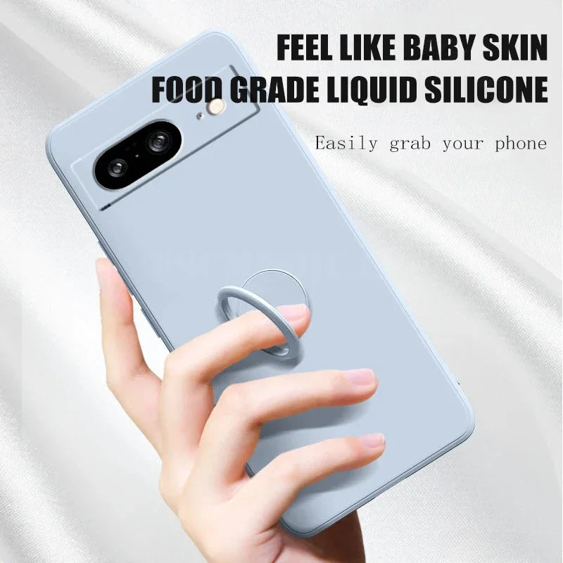 Liquid Silicone Skin Feel Magnetic Ring Stand Holder Case for Google Pixel 9A 9 Pro XL 8A 7A 6A 8 7 Pro 5G TPU Protection Cover