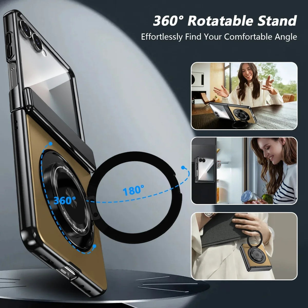 360° Rotating Ring Stand Magnetic Hinge Protective Phone Case for Samsung Galaxy Z Flip 8 7 FE 6 5 4 3 with Screen Film Cover