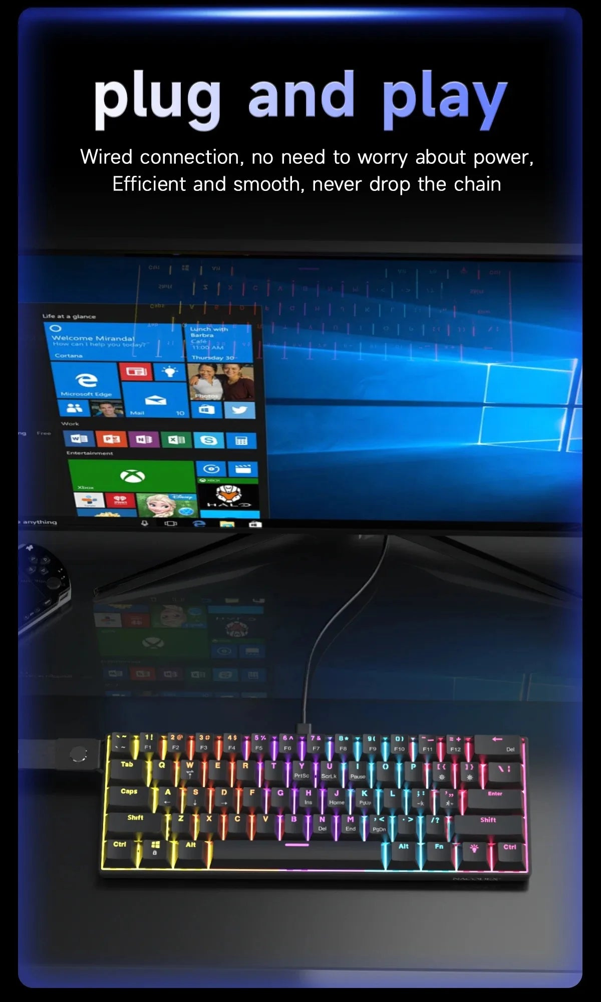 NK61 61Keys Wired Mechanical Keyboard Single-Socket Hot-Swappable Red Switch Melange RGB Backlight OEM Keycap ABS