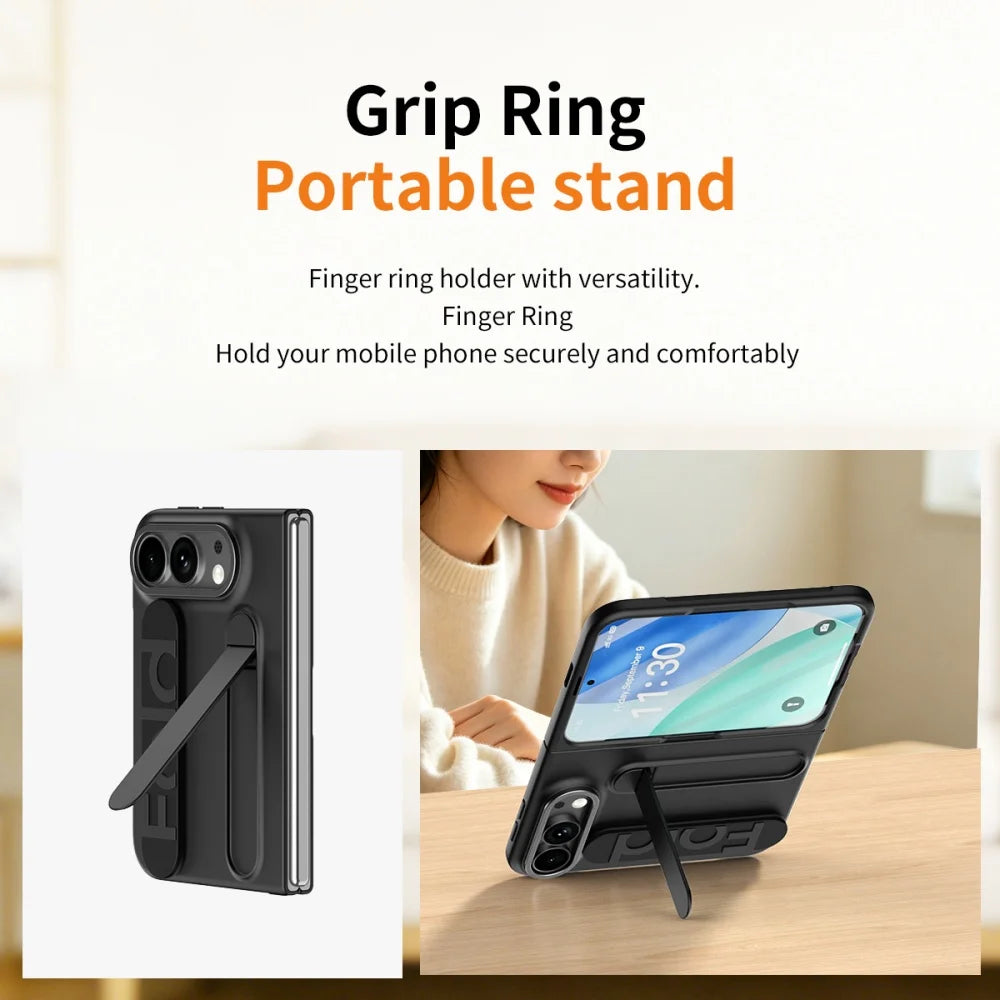For iPhone Duo Cases Luxury Wristband Folding Bracket Case for iPhone Duo 2026 Fold Wrist Strap Built-in Screen Protector Cover