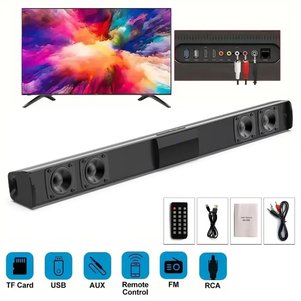 Soundbar Cinema Soundbar Hifi Wireless Bluetooth Speaker Home Theater Tv Computer Soundbar Wall-Mounted Stereo Surround Sound Effect Fm Radio Remote Control Speaker Stand