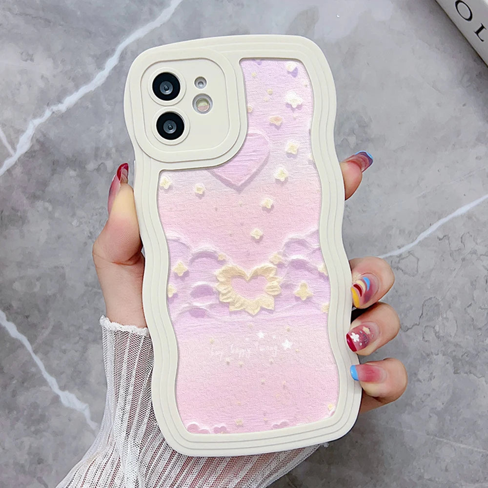 Silicone Phone Case For iPhone 11 6s 16 Plus 13 15 14 Pro Max 12 XR Wave Shockproof Soft Love Heart Cover Funda