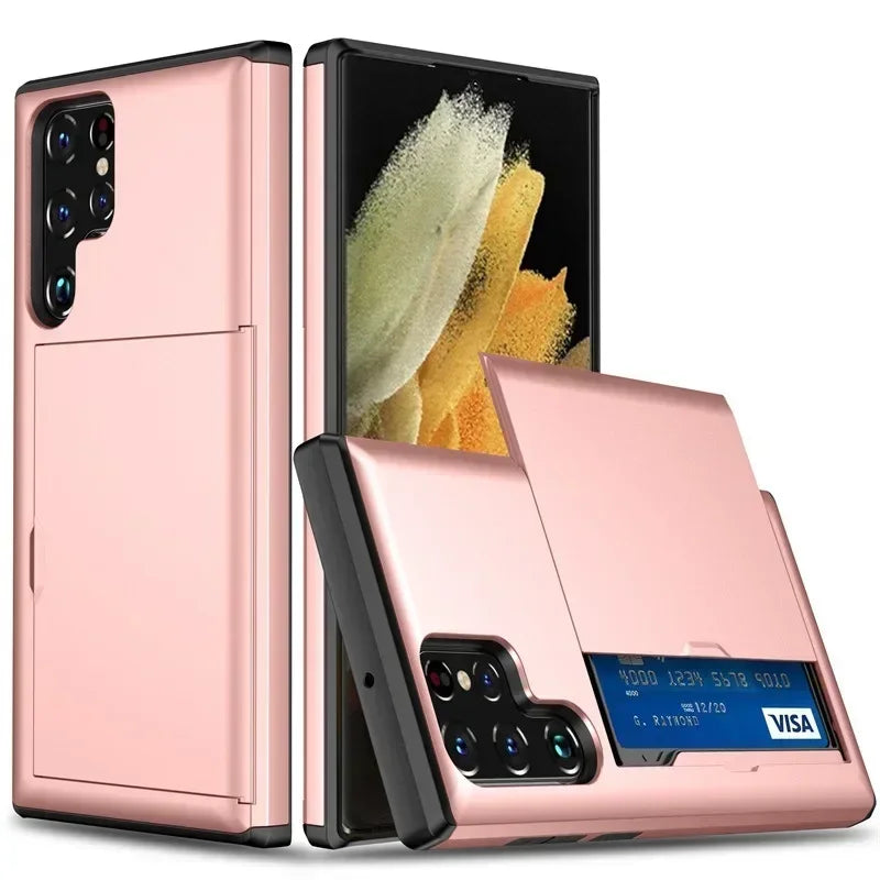 Case For Samsung Galaxy S25 Edge S24 S23 S21 FE S22 S26 Ultra Plus A57 A37 A55 A16 A36 A56 5G With Card Holder Shockproof Cover