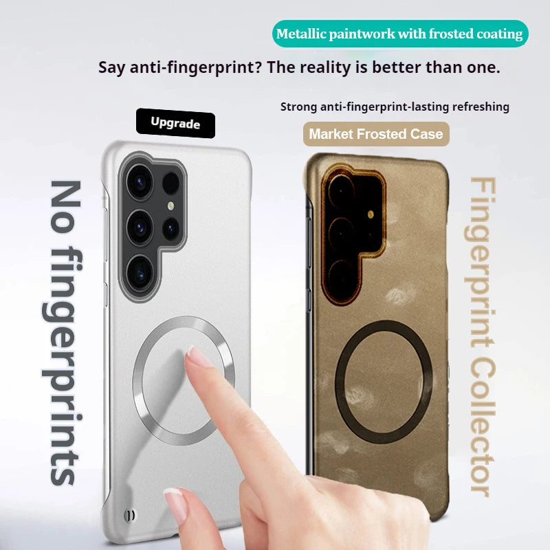 Thin Metallic Paint PC For Magsafe Magnetic Case For Samsung S26 S25 Edge S24 S23 S22 Plus Ultra S24FE A56 A55 Borderless Cover