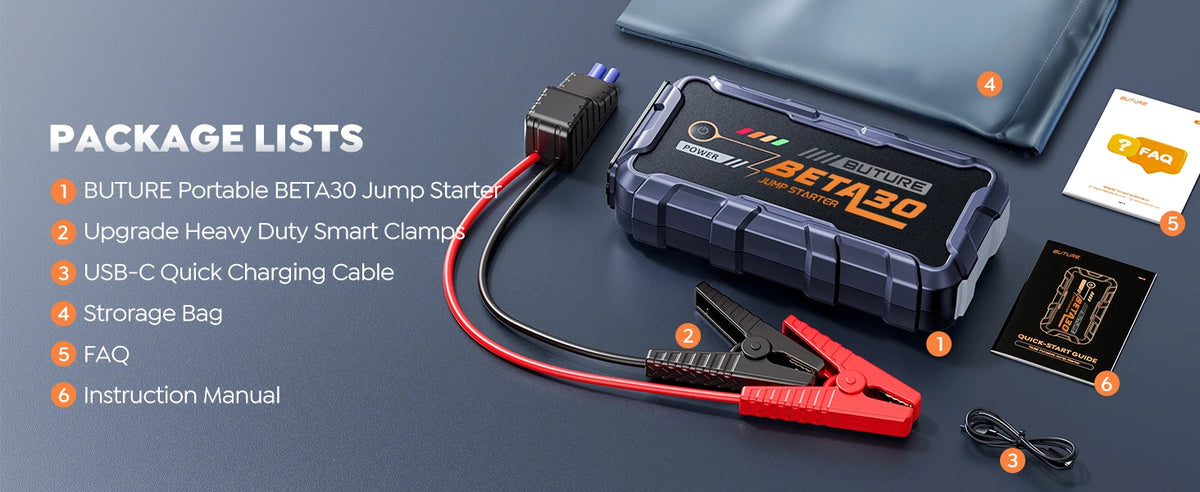 BUTURE 6000A Car Jump Starter Power Bank 18W Portable  Battery 26800 mAh Car Battery Emergency Boosters BETA30