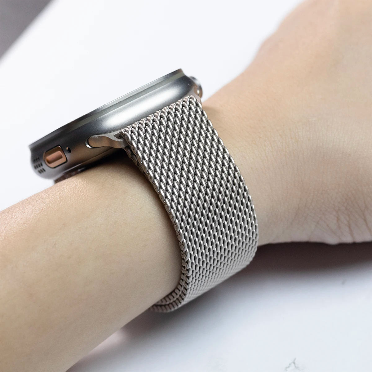 Titanium Band for Apple Watch Ultra 4/3/2 49mm iWatch Series 12 11 10 9 8 Natural Titanium Milanese Loop Strap Parachute Buckle
