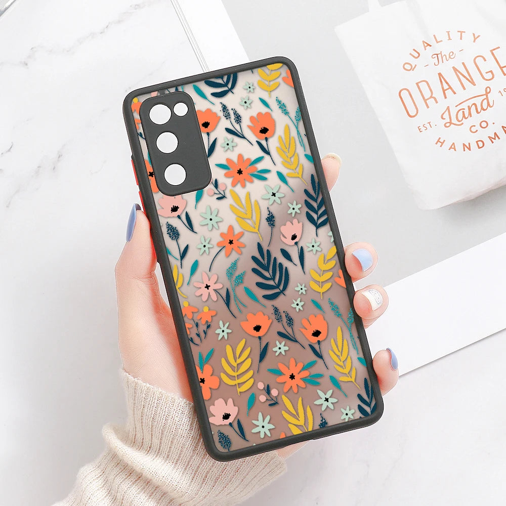 Phone Case For Samsung Galaxy S24 Ultra Cases S23 FE  S22 Plus S21 S20 FE Note 20 Ultra 10 Plus Hard Matte Flower Fundas Covers