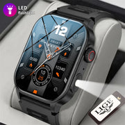 LIGE New Men Smart Watch Flashlight 2.01" HD Large Screen AI Voice Bluetooth Call Sport Watches Health Monitor Smartwatch Women