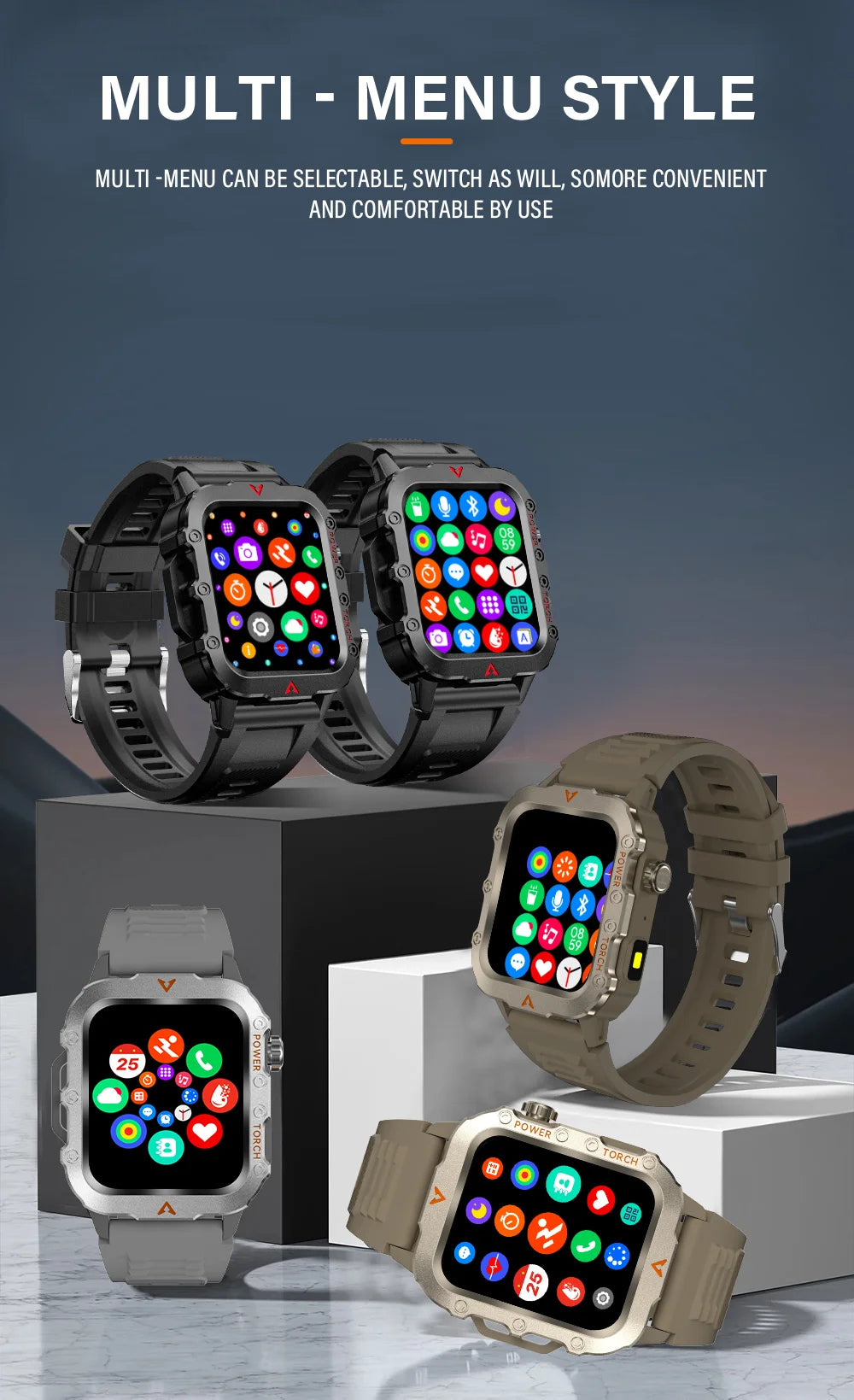 G.L Wear 2026 Smartwatch Outdoor Sport Fitness HR SpO2 Sleep Monitor LED Flashlight Bluetooth Call Men Women