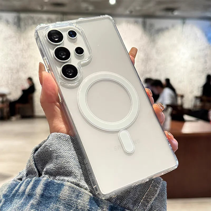 Magnetic Original Transparent Phone Case For Samsung Galaxy S26 S25 S24 S23 S22 S21 Plus Ultra FE Edge for Magsafe Clear Cover