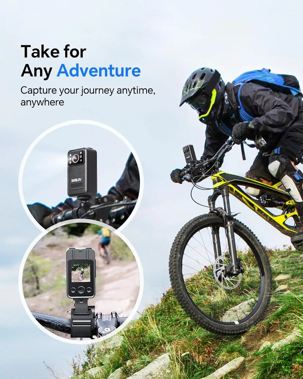 BOBLOV Mini Camera 1.54 Inch Display 2K 9 Hours Battery Recording Cam with Night Vision Wearable Body Camera for Bike Riding