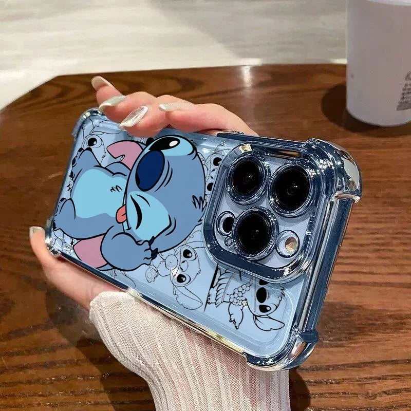 Cartoon Stitch Phone Case For IPhone 17 16 15 14 13 12 Pro Max Plus 16E Fashion Clear Shockproof Plating Cover