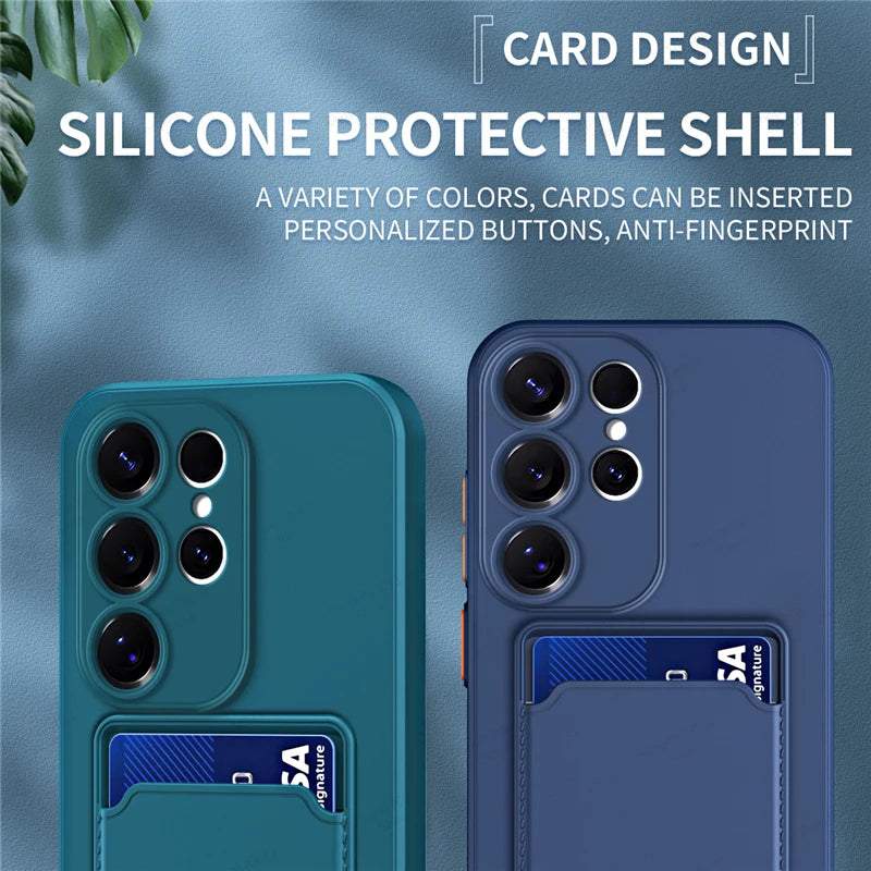 Liquid Silicone Case For Samsung Galaxy S26 S25 S24 S23 S22 S21 Ultra Plus FE Edge Card Holder Case For Samsung A57 A56 A55 A54