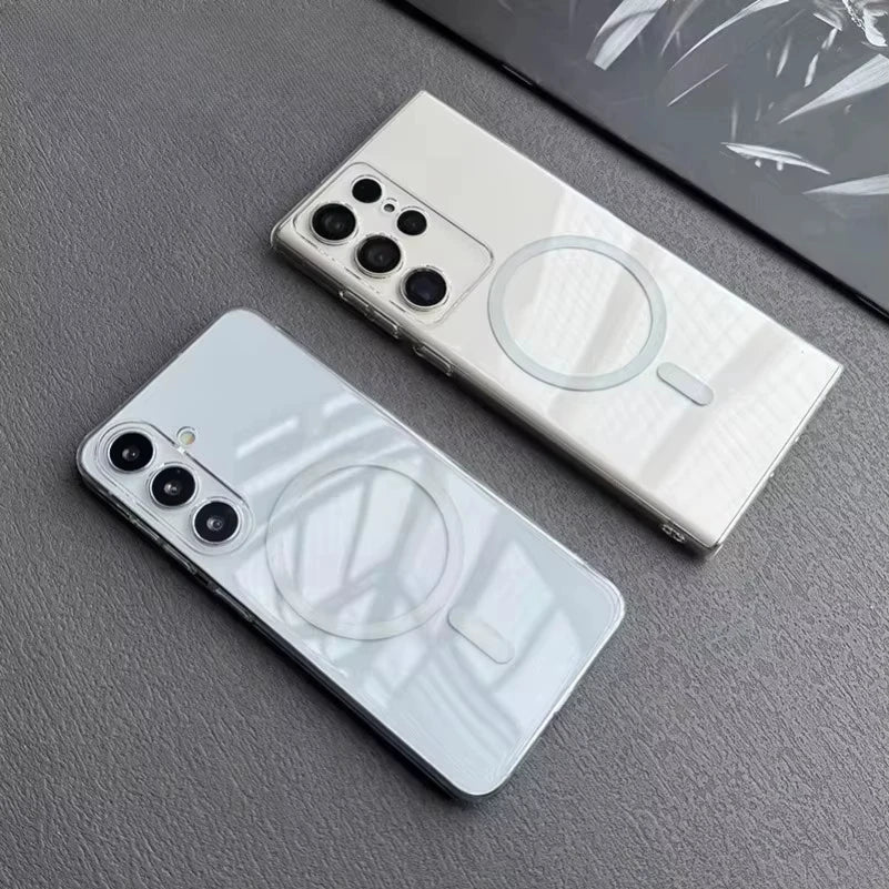 Glossy Transparent Ultra Thin Magsafe Case for Samsung Galaxy S25 S24 S23 S22 S21 S20 Plus FE Ultra Note 20 5G Z Flip 7 6 5 4