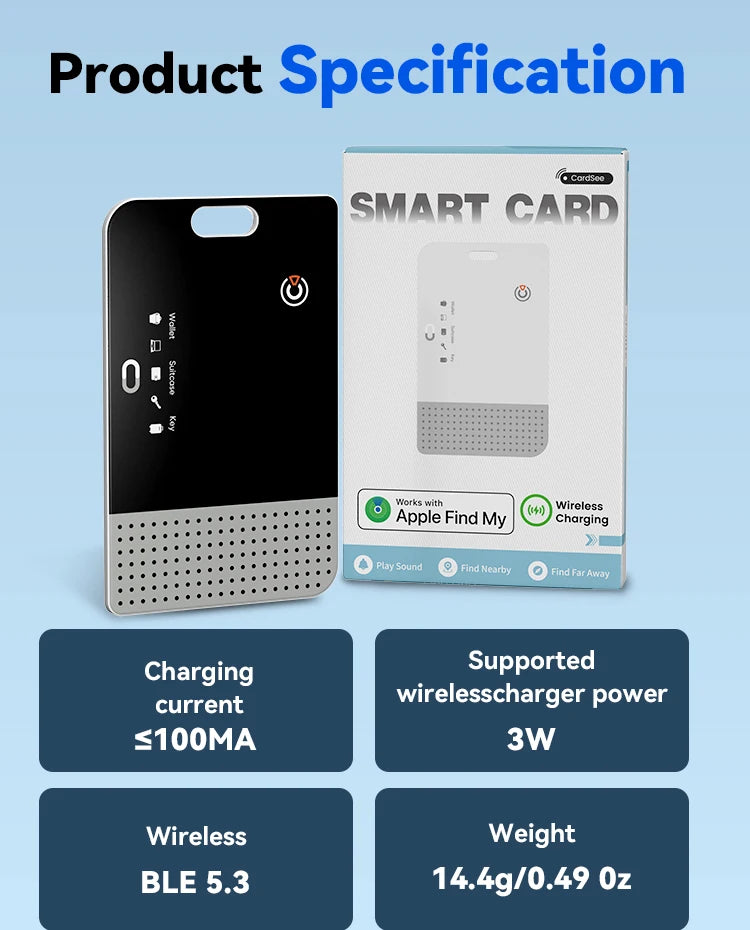 RSH Thin Wallet Card Tracker Wireless Charging Smart Tag Bluetooth Air Tag for Apple Find My APP IOS Keys Suitcase Bag Locator