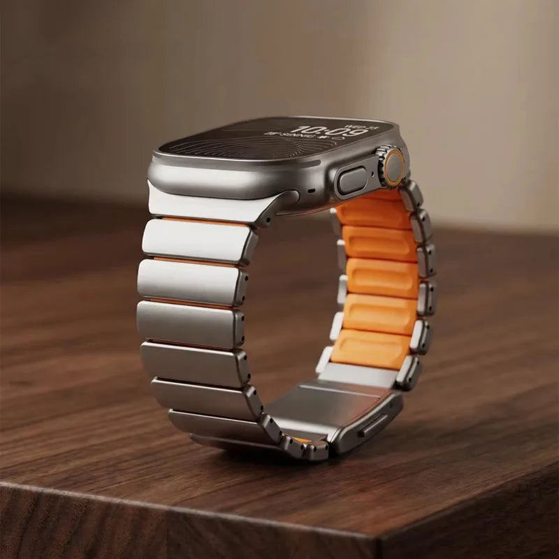 Titanium Metal Band For Apple Watch Ultra 3 11 10 9 8 7 SE 6 Liquid Silicone Magnetic Strap For iWatch 42mm 44mm 45mm 46mm 49mm