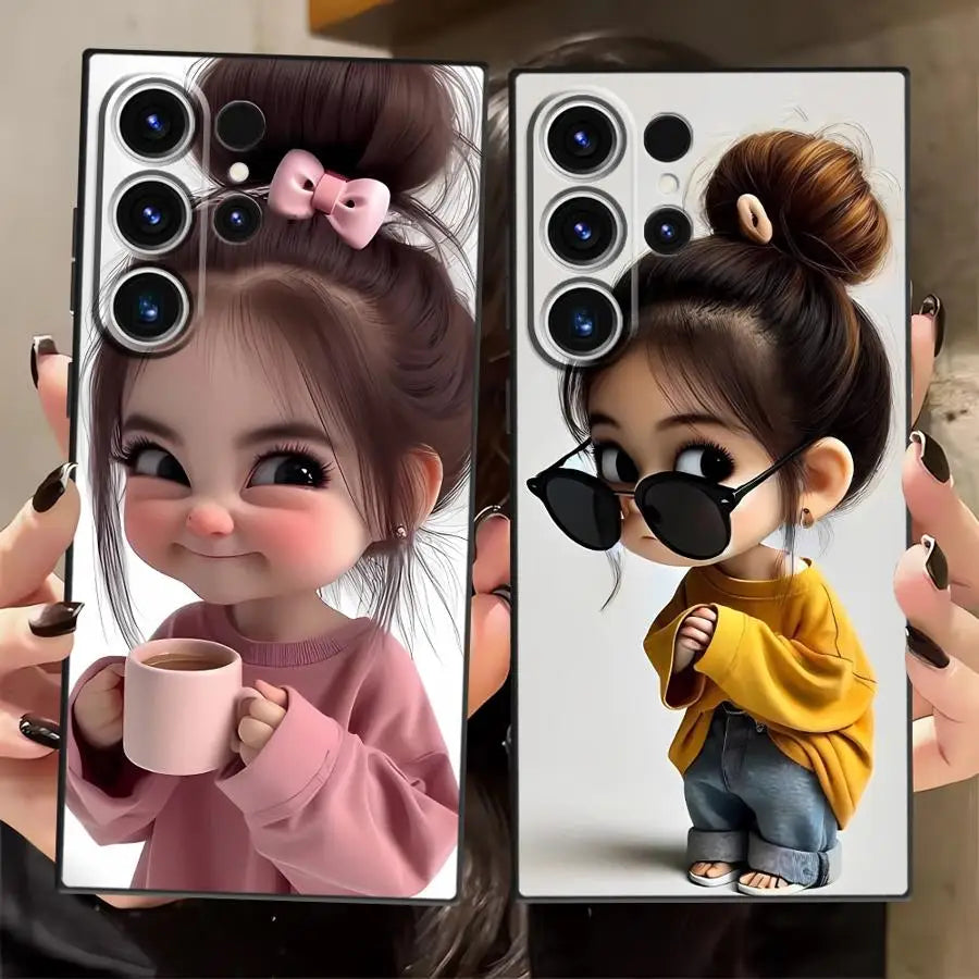 Cartoon Girl Pattern Case for Samsung Galaxy S26 S10 S9 S20 Note 20 Ultra 8 9 10 S21 FE S23 S24 Plus S25 Ultra Funda Phone Cover