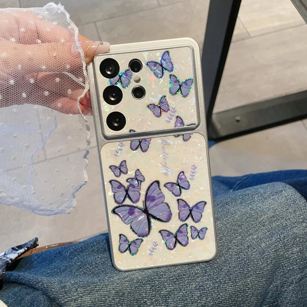 Luxury Butterfly Shell Pattern Cute Case For Samsung S26 S25 S24 Ultra for Galaxy S26 +  Plus S25 S24 FE Shockproof Cover Fundus