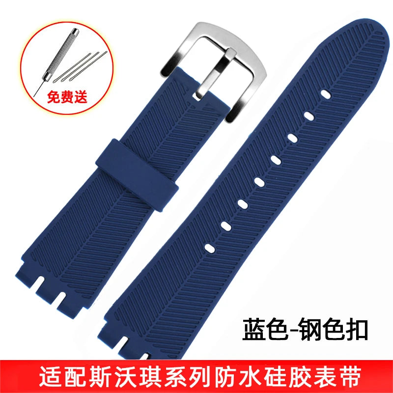 For SWATCH Bracelet YOS440 449 401G 447 448 23mm Genuine Leather + Silicone Watchband Men Black brown Steel Clasp Watch Strap