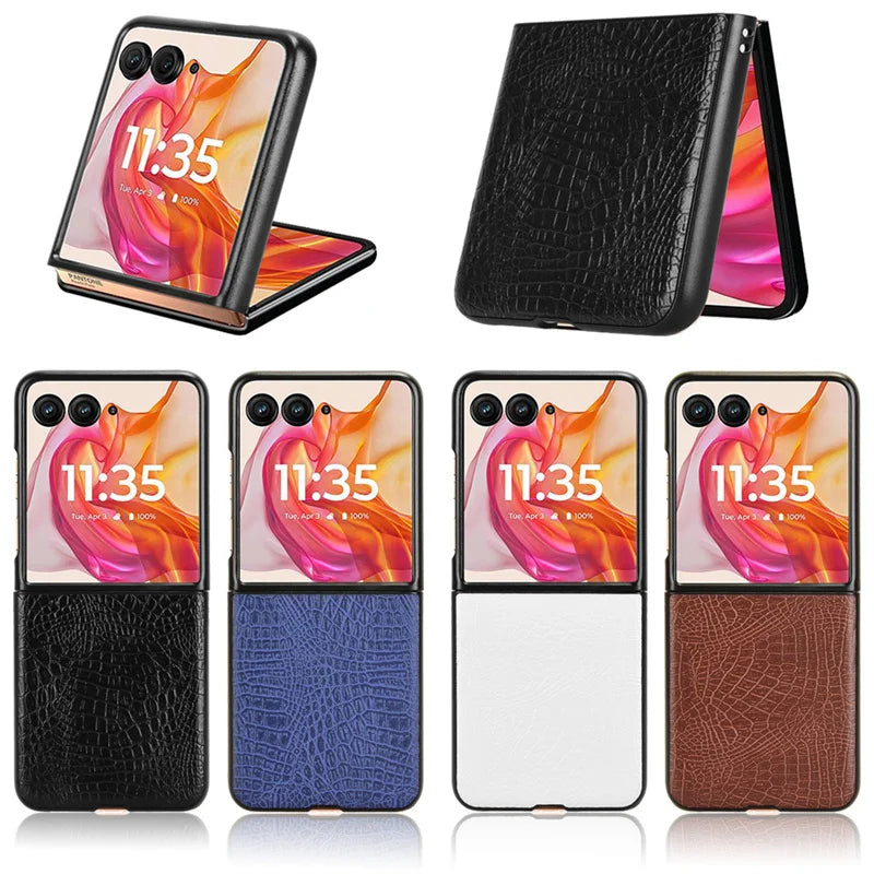 For Motorola Razr 50 Ultra Feels Smooth Fashion Crocodile Pattern PU Leather Hard Back Cover for Moto Razr Plus 2024 Phone Case