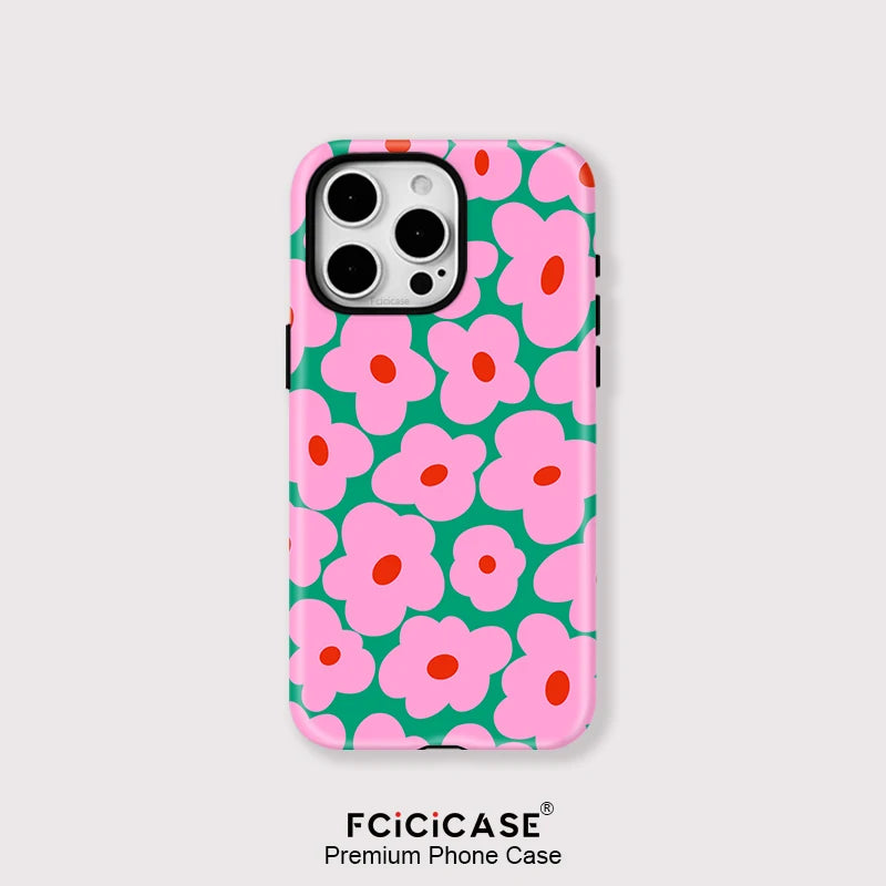 Fcicicase Magnetic Matte Bumper For Magsafe Case For iPhone 16 15 14 Plus 13 12 11 Pro Max Shockproof Hard PC Flower Cover