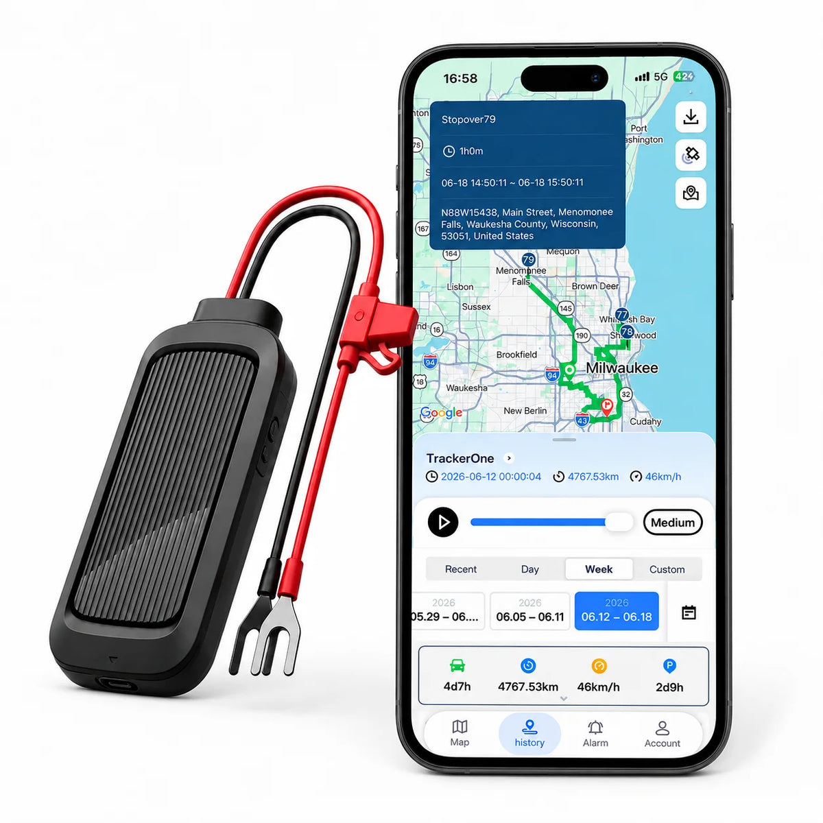 4G Hardwired GPS Tracker, Anti-Theft Real-Time Locator with Alerts & Route History (Subs.)
