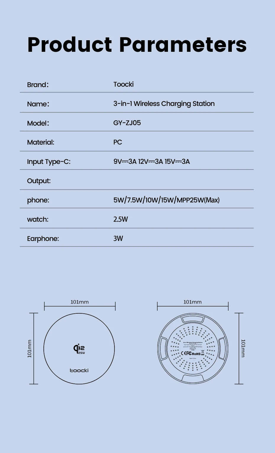 Toocki 3-in-1 Magnetic Wireless Charger 25W Qi2.2 Fast Charging Desktop Wireless Stand For iPhone 15 16 17 Apple Watch Earbuds