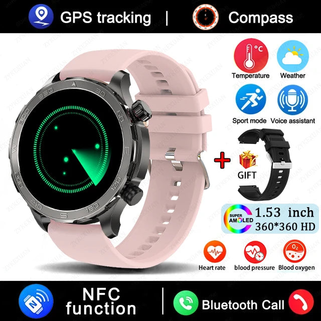 New GPS Track Smart Watch Men AMOLED HD Screen Outdoor Sports Fitness Heart Rate NFC IP68 Waterproof Bluetooth Call Smart Watch