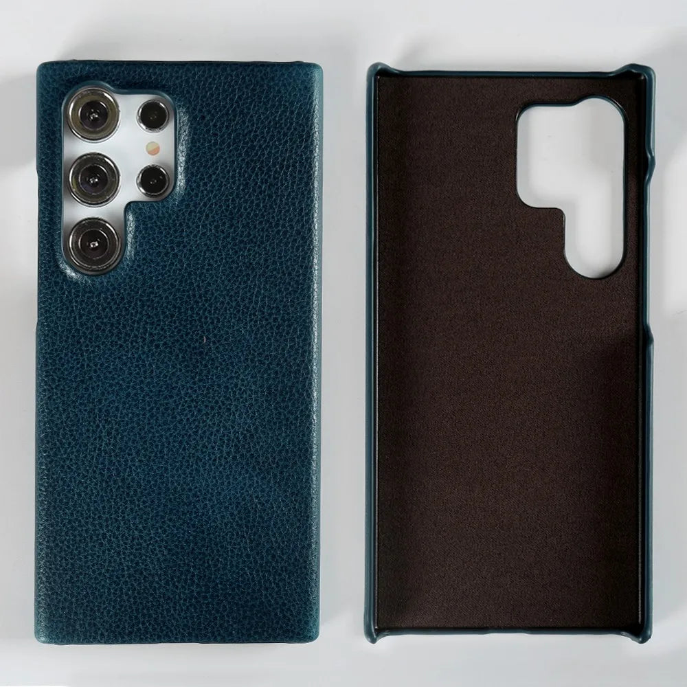 Luxury Genuine Leather Case for Samsung Galaxy S24 Ultra S23 S22Plus S21FE S20 Real Cowhide Leather Phone Cover Back Shell Coque