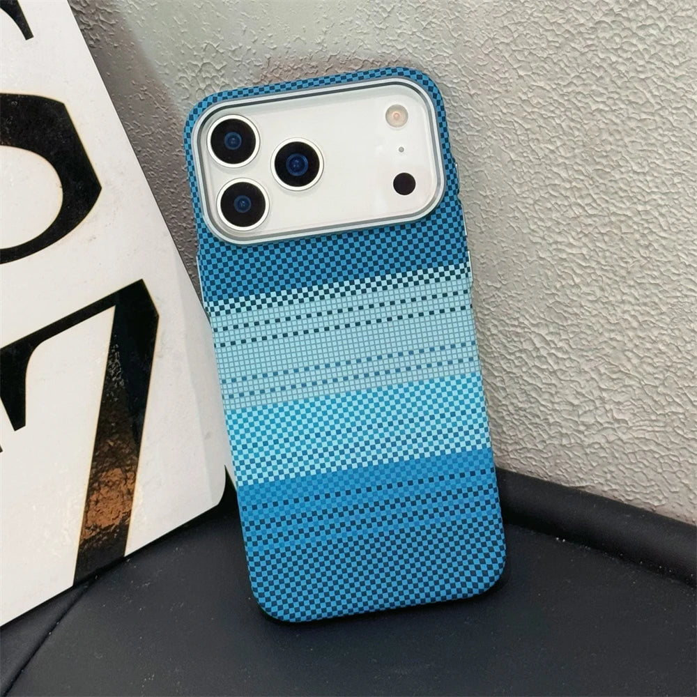 Luxury Kelvar Carbon Fiber Colorful Case for iPhone 17 16 15 14  13 Pro Max Metal Lens Frame Ultra Thin Hard Shockproof Cover
