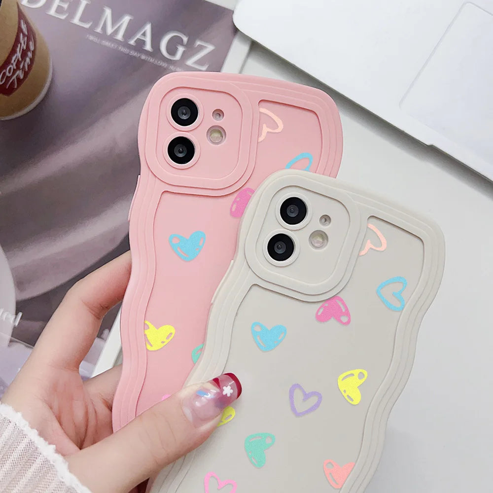 Silicone Phone Case For iPhone 11 6s 16 Plus 13 15 14 Pro Max 12 XR Wave Shockproof Soft Love Heart Cover Funda