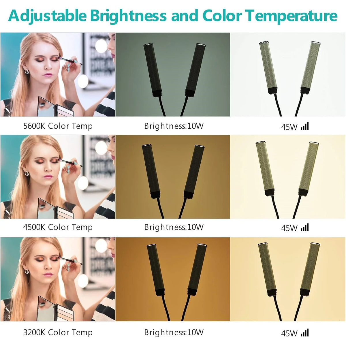 Flexible Double Arms LED Fill Light Bi-Color Dimmable Beauty LED Video Lights  3 Light Modes with Phone Holder for Live Stream