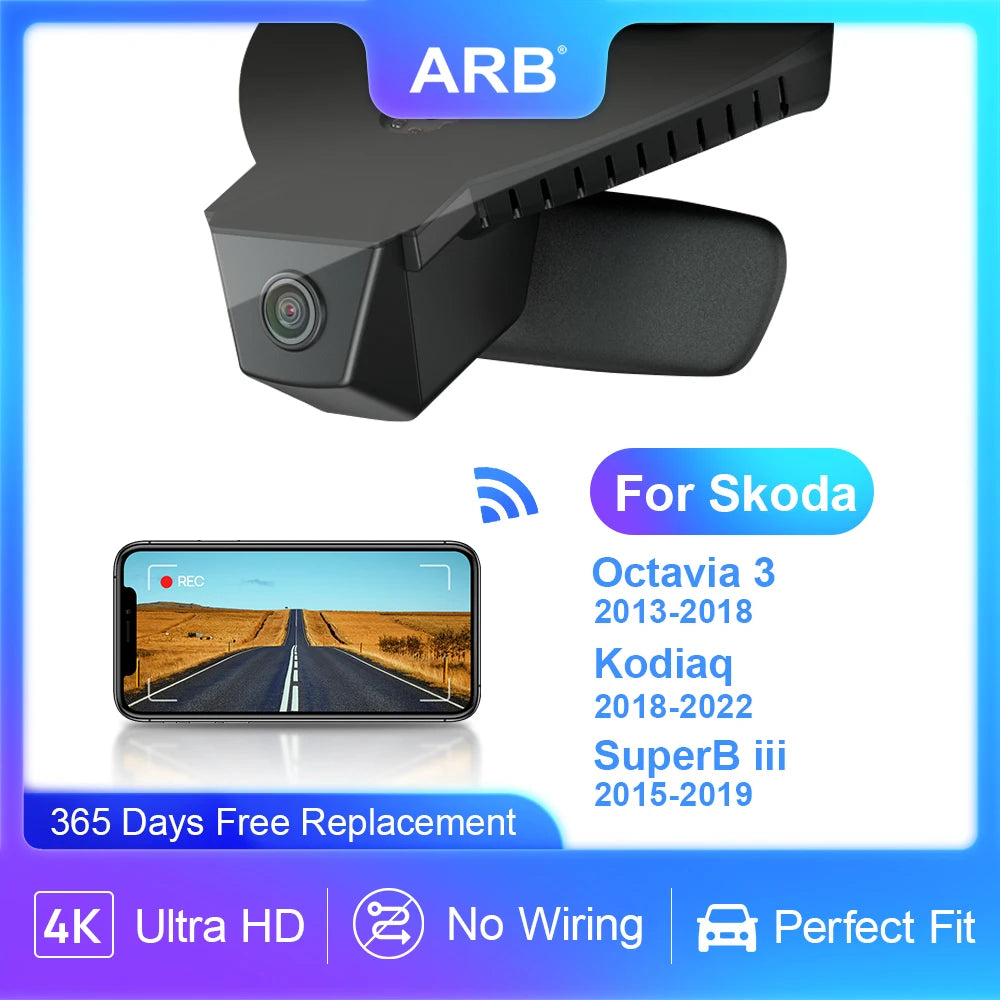 Dash Camera for Skoda Octavia 3 2013-2018/Kodiaq 2018-2023/SuperB III 2015-2019, ARB 4K OEM Style Car DVR For Skoda, APP Control