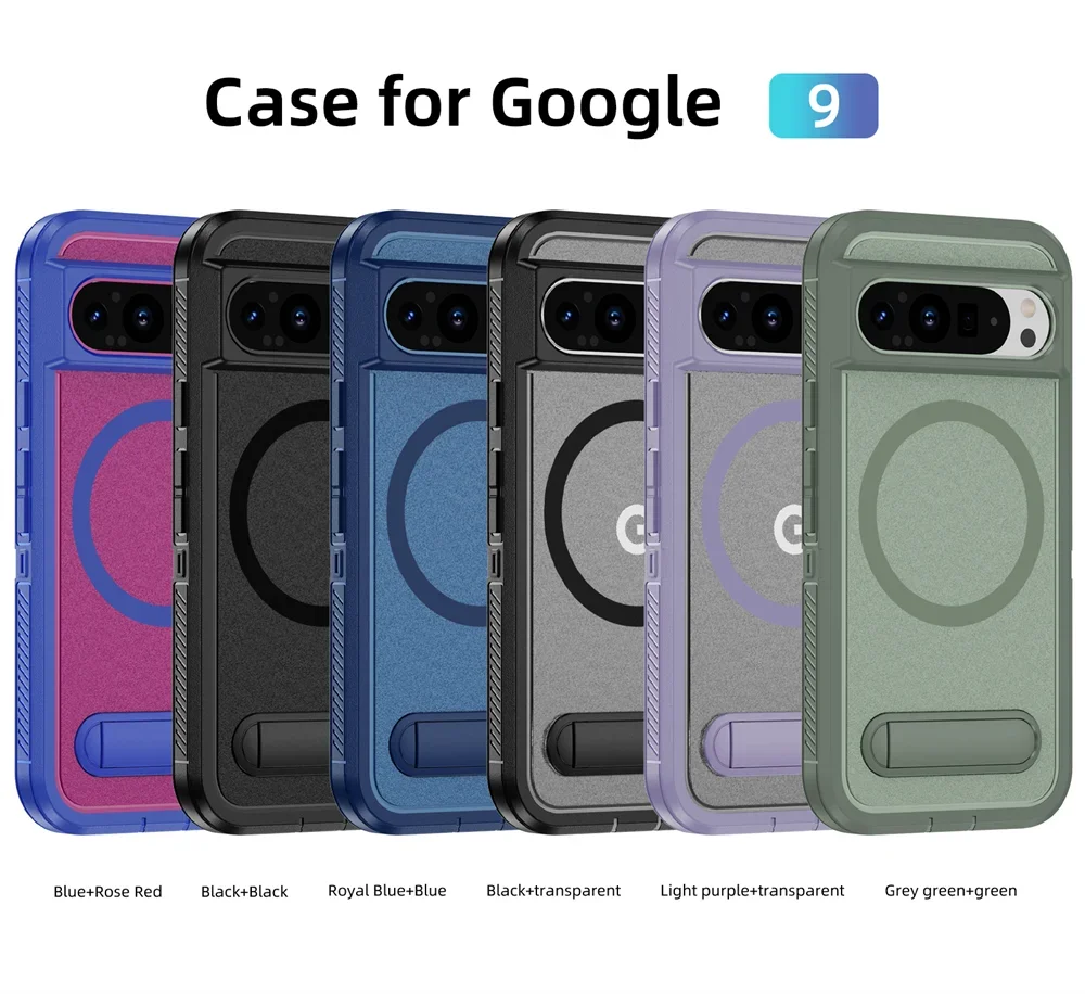 Wireless Charging Folding Stand Magnetic Armour Phone Case For Google Pixel 9 8 10 Pro XL Shockproof Protective Military Cover