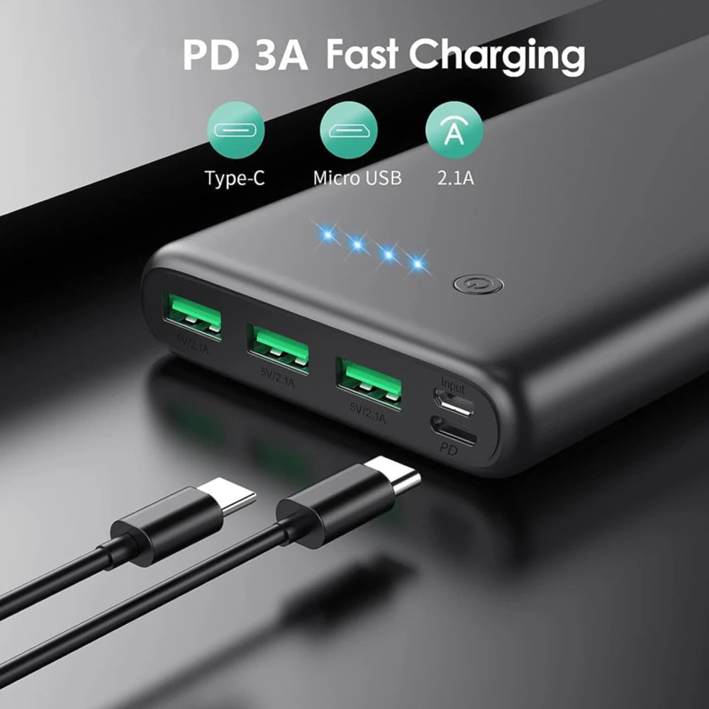 Power Bank 20000mAh PD 18W Fast Charging Phone External Battery Powerbank Charger Portable Charger 4 Output for Xiaomi Poco iPhone Samsung iPad