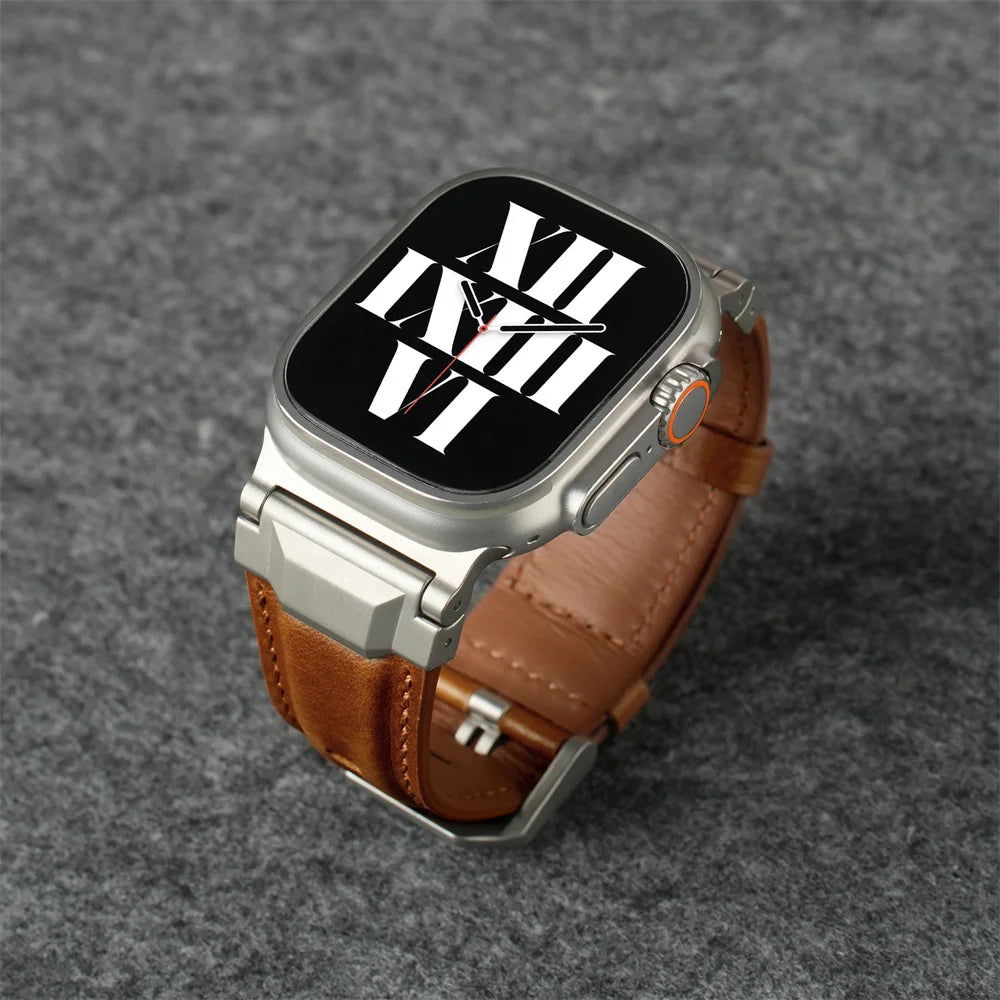Genuine Leather bands For Apple watch ultra 3 2 49mm 44mm 45mm 46mm NEW Mecha Design bracelet iWatch series 11 10 9 8 7 6 5 SE