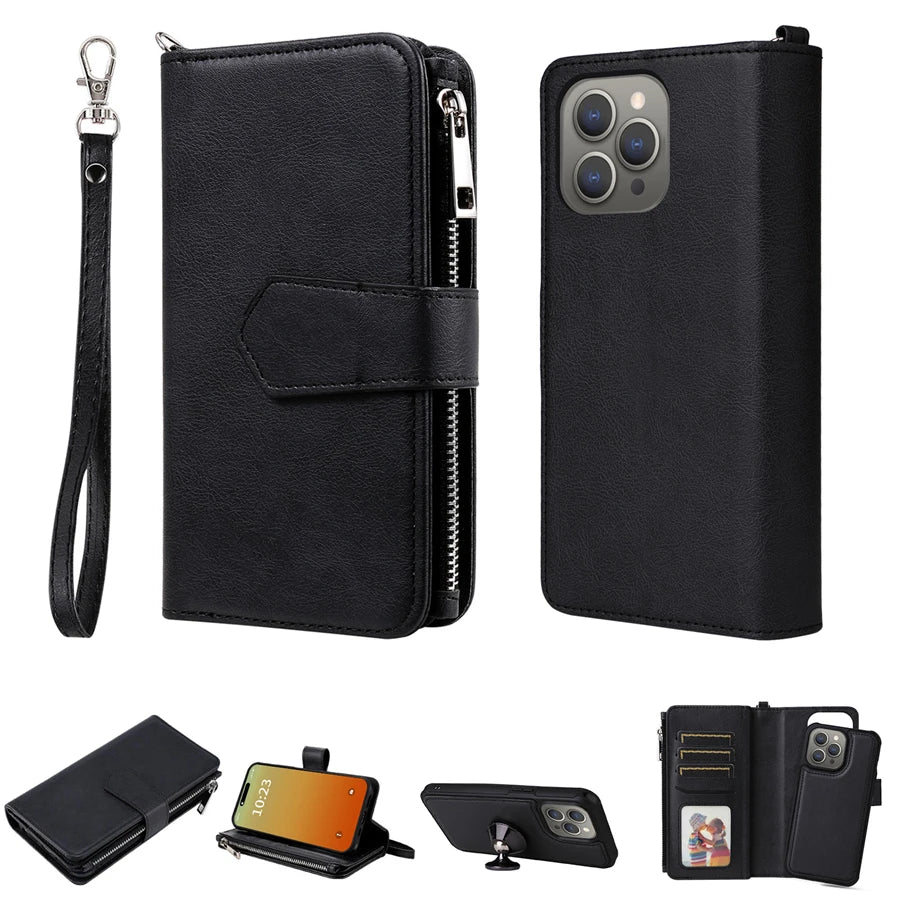 Magnet Detachable Wallet Case For iPhone 16e 15 Pro Max 14 13 Mini 12 11 SE3 SE2 XR 8 7 Plus Leather Card Slots Handbag Cover
