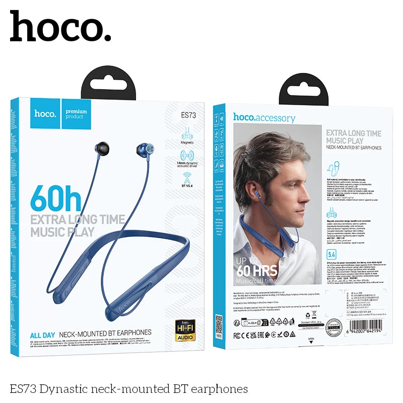 HOCO ES73 Neckband Wireless Bluetooth 5.4 Earphones 14mm Speaker HiFi Stereo Audio Sports Stereo Earbuds Support For Smart Phone
