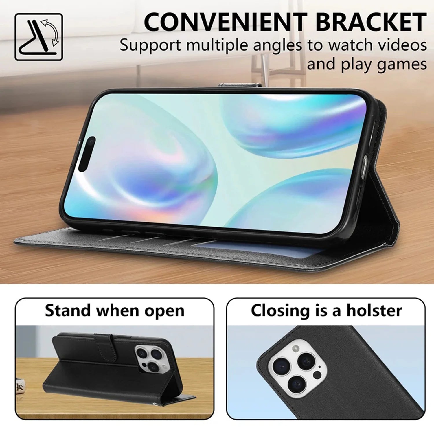 Wallet Card Slot Frame Stand Magnetic Flip Phone Leather Case For iPhone 16e 16 Pro Max 15 Plus 14 13 12 11 X XS Anti-fall Cover